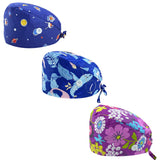 Leader Jin Cute Printed Working Cap Bouffant Turban Cap with Button and Sweatband Adjustable Tie Back Hats for Women/Me
