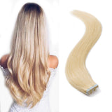 Tape in Hair Extensions Ash Blonde 100% Remy Human Hair 12''-24'' Double Side Tape Seamless Skin Weft Rooted Natural Hair Extensions 20pcs Long Straight Silky (20 inch 50g,#24 Natural Blonde)