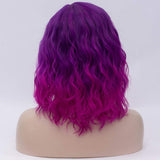 BERON 14" Womens Short Curly Wavy Wig with Synthetic Party Halloween Wigs Wig Cap Included (Purple Ombre)