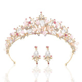 Barogirl Gold Wedding Crown and Tiara Bridal Butterfly Queen Princess Crystal Headband for Women and Girls (Pink)