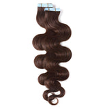 SEGO Brown Tape In Hair Extensions Human Hair Natural Remy Hair Extensions Tape In Real Hair Extensions Wavy Body Wave 20 Pieces Medium Brown 14 Inch (40 Gram)