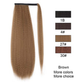AISI BEAUTY Long Yaki Straight Ponytail Extension Kinky Synthetic Magic Paste Heat Resistant 24 Inches Ponytail Clip In Hairpiece for Black Women(27#)