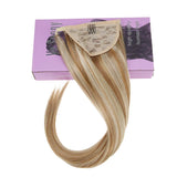 VeSunny Ponytail Extensions Human Hair Caramel Blonde Highlighted Bleach Blonde Wrap Around Clip in Ponytail Extension Blonde Straight 80g/set
