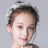 Campsis Cute Princess Wedding Headpiece Flower Wedding Hair Accessories Pearl Rhinestone Headband Bridal Wedding Tiaras for Flower Girl and Women.(White)