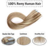 14 Inch 30g Tape in Remy Human Hair Extensions Thin Highlight #18/613 Sandy Beige Mix Bleach Blonde Long Straight Glue in Hairpieces Seamless Skin Weft with Invisible Double Sided Tape 20pc/pack