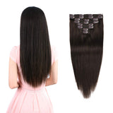 Real Clip in Hair Extensions Dark Brown 8 Pieces - Premium Womens Straight Double Weft Thick Remy Hair Extensions Clip in on Human Hair for Long Hair (16" / 16 inch, #2, 102 grams/3.6 Oz )