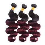 Bk Beckoning 1b 99j Ombre Body Wave Human Hair Bundles Dark Roots To Burgundy 100g/Bundle Unprocessed Brazilian Virgin Hair 3 Pcs Wavy Weave For Women (10 12 14 Inches, 300g)