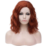 BERON 14" Women Girls Short Curly Bob Wavy Wig Body Wave Halloween Cosplay Daily Party Wigs (Dark Orange)