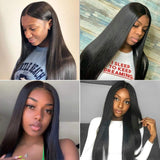 ISEE Hair 4x4 Lace Front Wigs Human Hair For Black Women Brazilian Straight Human Hair Lace Closure Wigs 180% Density Pre Plucked With Baby Hair Natural Color (14 Inch, Straight Human Hair Wigs)