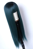 Fureya Full Wigs for Women Synthetic Ombre Blue Straight Hair with Bangs Heat Resistant Hair Cosplay Costume Wig 24 inches Daily Party No Lace Natural Hair