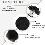 Runature Stick Tip Hair Extensions 22 Inches ITip Human Hair Off Black Hair Extensions 50g Kinky Straight Prebonded Hair Extensions Hot Fusion