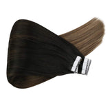 Sunny Tape in Human Hair 18 inch Balayage Tape in Hair Extensions Tape in Real Remy Human Hair Off Black Ombre to Dark Brown and Strawberry Blonde 50 Grams 20Pcs