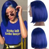 Blue Bob Wigs Lace Front Human Hair 13x1x4 Swiss Lace Pre Plucked Hairline Brazilian Virgin Hair Straight Short Bob Wigs 8inch for Women Bleached Knots T Part Royal Blue Bob Wigs(Could be Restyled)
