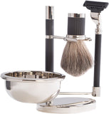 Badger Brush with Razor, Mach 3, with Soap Dish on Stand, Blk Silver PLTD, Ta.