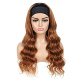 1B/30 Brown Body Wave Human Hair Headband Wig 1 Piece, Ombre Blonde Brazilian Virgin Hair Dark Root with None Lace Front Wigs for Black Women (16", 1B/30, Body)