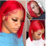 Red Bob Wig Human Hair 150% Density Virgin Human Hair 8inches Bleach Knots Silky Straight Short Bob Wigs for Women Pre Plucked Natural Hairline 13x1x4 Swiss Lace Red Human Hair T Part Wigs