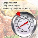 KT THERMO Deep Fry Thermometer With Instant Read,Dial Thermometer,12" Stainless
