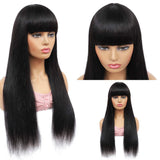 VRVOGUE 24 Inch Straight Brazilian Human Hair Wig with Bangs 130% Density None Lace Front Wigs Glueless Full Machine Made Virgin Human Hair Wigs with Bangs for Black Women Natural Color