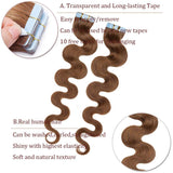 20 PCS Rooted Tape In Hair Extensions Human Hair Invisible Seamless Skin Weft Body Wave Highlight Double Side Tape Remy Human Hair Extensions Balayage Wavy For Women (16'',50g/20pcs,#6 Light Brown)