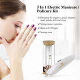 TOUCHBeauty Electric Nail File Drill Buffer Polisher Set with LED Light, 5in1 Professional Manicure Pedicure Set, Fingernail Toenaill Care Tools Cordless Battery Operated Golden TB-1333