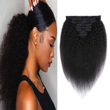 Seelaak 100% Human Hair Kinky Straight Clip in Hair Extensions Remy Human Hair Kinky Straight Clip Ins Human Hair Natural Black Color 8pcs 130g/set 20 Inches