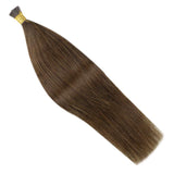 Full Shine Human Hair I Tip Micro Bead Hair Extensions 18 Inch Straight Pre Bonded Hair Color 4 Midium Brown Fusion Beads Hair Extensions For Woman 0.8 Gram Per Strand 40 Gram 50 Strands Fusion Hair