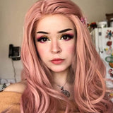 HEAHAIR Pastel Peach Pink Long Natural Straight Rose Gold Color Synthetic Lace Front Wigs Heat Resistant Fiber Hair for Women HS2023