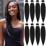 8 packs Black Braiding Hair Pre Stretched Ez Braiding Hair Easy Braid Soft Yaki Texture Synthetic Braiding Hair for Box Braids Hair Not Itchy Hot Water Setting Braids Hair for Senegalese Twist Hair