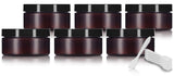 Amber Plastic (BPA Free) Refillable Low Profile Jar - 8 oz (6 Pack) + Spatulas