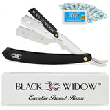 Barber Straight Razor, Professional Barber Straight Edge Razor - Barber Razor Compatible with Straight Razor Blade for Barber, Black Chrome Straight Razor by Black Widow (1.5mm)