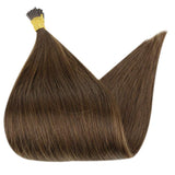 Full Shine Human Hair I Tip Micro Bead Hair Extensions 18 Inch Straight Pre Bonded Hair Color 4 Midium Brown Fusion Beads Hair Extensions For Woman 0.8 Gram Per Strand 40 Gram 50 Strands Fusion Hair