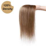 100% Remy Human Hair Silk Base Top Hair pieces Crown Topper Clip in Hair Toppers 120% Density Top Hairpieces for Women with Hair Loss Thinning Hair Cover Gray Hair #6 Light Brown 10inch 35g