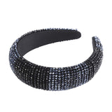 Rhinestone Padded Headband Crystal Hairband - Handmade Crystal Headband Padded Rhinestone Hair Hoop Bejewelled Statement Headband for Women Wedding Parties Headdress (Black)