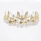 Fairyu Gold Baroque Queen Crown Rhinestone Pearl Bride Tiaras and Crown Royal Wedding Hairpieces for Women and Girls