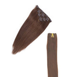 Komifa Remy Hair Extension Clip in Hair Extension Human Hair, Straight Virgin Hair Weft, Soft Natural Real Hair 100 grams (16 inch, No.4 Medium Brown)