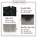 14inch Black to Grey Clip in Hair Extensions Ombre Human Hair 7PC/100G Thick Clip in Ombre Hair Extensions Full Head Set