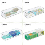 mDesign Makeup Stackable Storage Organizer Box with Attached Lid for Bathroom Vanity, Countertops, Drawers - Holds Blenders, Eyeshadow Palettes, Lipstick, Gloss, Makeup Brushes - 3" high - Clear