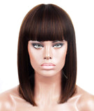 Short Layered Shoulder Length Wig with Bangs Synthetic Hair Fiber Highlight Multicolor Bob Wigs for Women