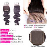 VRVOGUE (12" 14" 16"+ 10") Brazilian Body Wave Bundles with Lace Closure for 4x4 Bob Human Hair Body Wave Wigs 100% Unprocessed Brazilian Virgin Human Hair Weave Extensions Natural Color