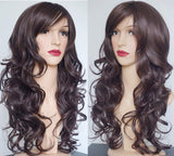 Wigs for women Cosplay wig Dark Brown Wavy Curly 24inches Synthetic Wigs With Bangs Halloween costume wig Brown Long Hair Wigs for Women (Dark Brown)