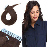 20" 100g Tape in Hair Extensions Remy Human Hair 40pcs #2 Dark Brown Straight Hair Seamless Skin Weft Glue in Hairpieces with Invisible Double Sided Tapes