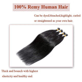 100 Strands/Pack I Tip Remy Human Hair Extensions Pre Bonded Keratin Stick In Hair Extensions Cold Fusion Hair Piece For Women Long Straight #1 Jet Black 22'' 50g