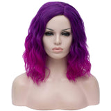 BERON 14" Womens Short Curly Wavy Wig with Synthetic Party Halloween Wigs Wig Cap Included (Purple Ombre)