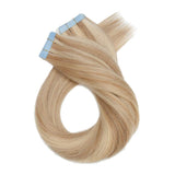 14 Inch 30g Tape in Remy Human Hair Extensions Thin Highlight #18/613 Sandy Beige Mix Bleach Blonde Long Straight Glue in Hairpieces Seamless Skin Weft with Invisible Double Sided Tape 20pc/pack