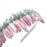 Raw Crystal Quartz Headband Crown - Rhinestone Tiara Mermaid Crown Headband for Women Bride Wedding Parties Hair Hoop (Water color)