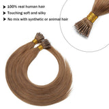 SEGO Nano Bead Ring Human Hair Extension Pre Bonded Nano Tip Remy Hair Extensions Micro Beads Rings Loop Hand Tied Hairpiece 22 Inch #06 Light Brown 1g/strand 50g/pack