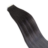 Ugeat Tape in Hair Extensions Human Hair, Tape in Hair Extensions 24inch Tape in Balayage Hair Extensions 50g 20pcs Remy Human Hair Extensions Tape in Natural Straight Hair #1B to Silver Tape Ins
