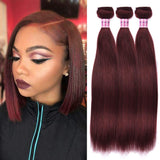 Aigemei Peruvian Wine Red Straight Human Hair 3 Bundles Unprocessed Virgin Human Hair Weave for Black Women (10''12''14'',Burgundy Color 99J)