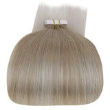 LaaVoo 22” Tape in Human Hair Extensions Blonde Balayage Skin Weft Natural Hair Extensions Tape in Blonde Straight Tape on Blonde Hair Extensions Invisible Ash Blonde Balayage Light Blonde 20pcs/50g