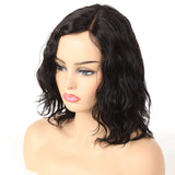 Molefi Wavy Wigs for Black Women Body Wave Human Hair Side Parting Wig Shoulder Length Natural Black Color Machine Made Regular Glueless Wig with Lace Part